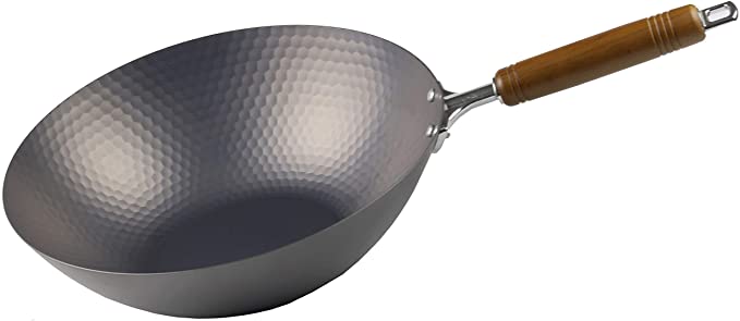 Pearl Metal Iron Wok with Wooden Handle 30 cm