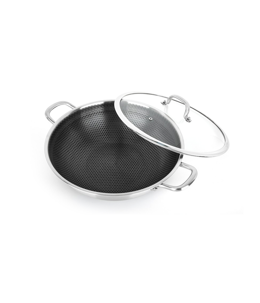 Buffalo Toros 36cm Honeycomb Wok with Lid (316 Stainless Steel)