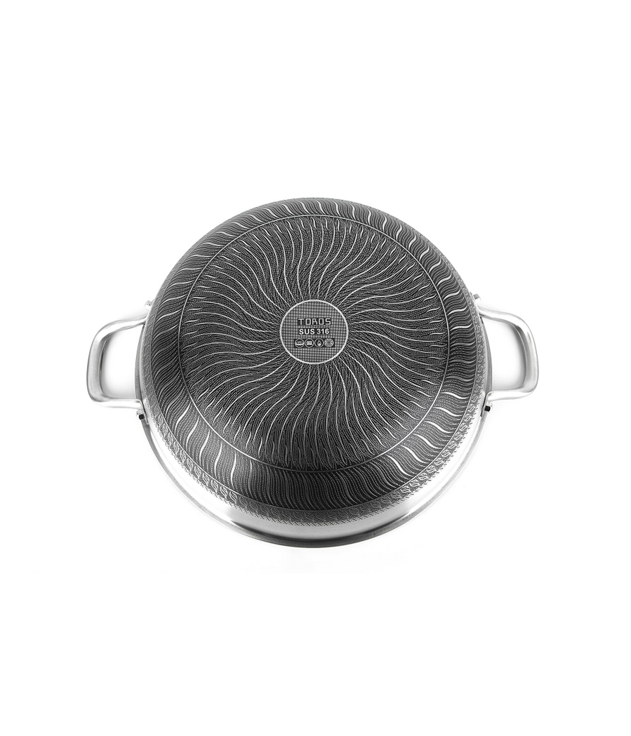 Buffalo Toros 36cm Honeycomb Wok with Lid (316 Stainless Steel)